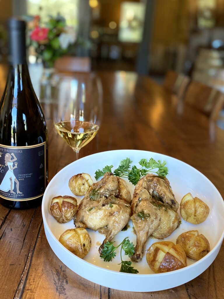 Cornish Hens in a White Wine Sauce paired with Viognier